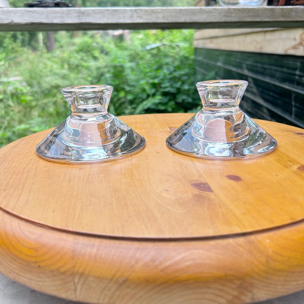 Vintage Crystal Candlestick Holders Pair Clear Flared Base Princess House MCM